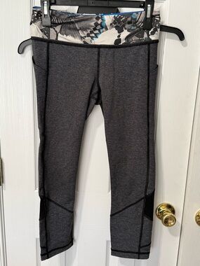 Lululemon Gray Athletic Capris with Printed Waistband